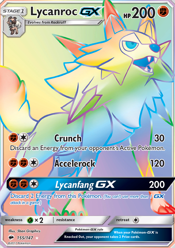 Lycanroc GX 155/147 SM Burning Shadows Hyper Rare Full Art Holo Pokemon