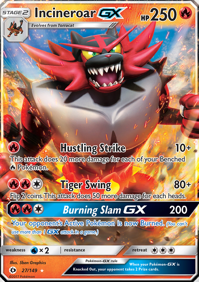 Incineroar GX 27/149 SM Base Set Holo Ultra Rare Pokemon Card NEAR MINT TCG