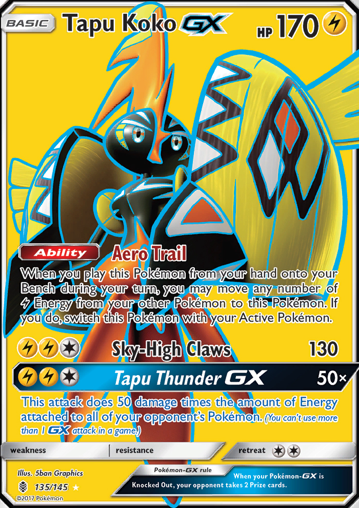 Tapu Koko GX 135/145 SM Guardians Rising Full Art Ultra Rare Holo
