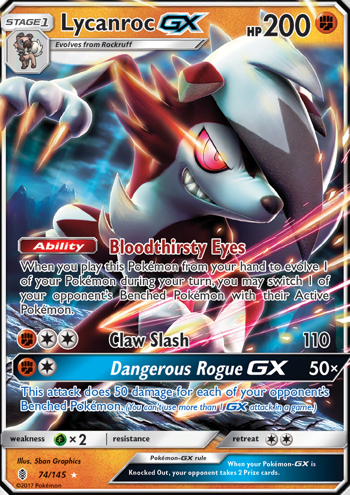 Lycanroc GX 74/145 ULTRA RARE SM Guardians Rising Pokemon Card TCG MINT