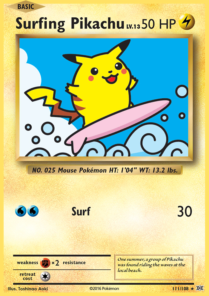 Surfing Pikachu 111/108 XY Evolutions Secret Rare Pokemon Card MINT TCG