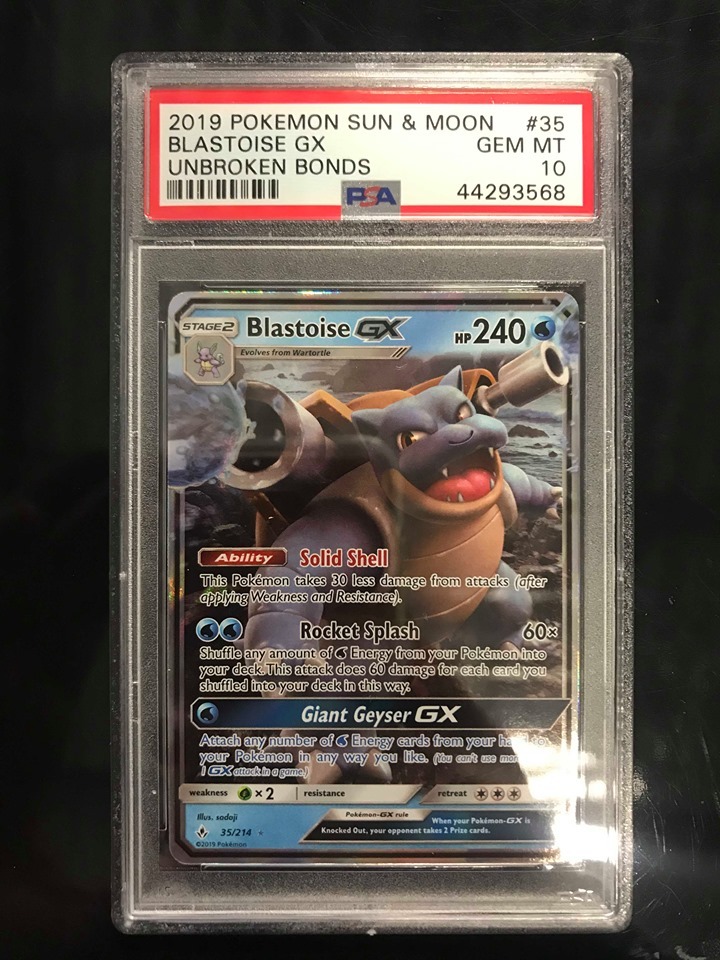 POKEMON CARD PSA 10 BLASTOISE GX UNBROKEN BONDS