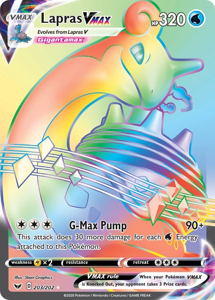 Lapras V 203/202 SWSH Base Set Holo Hyper Rainbow Rare Full Art Pokemon
