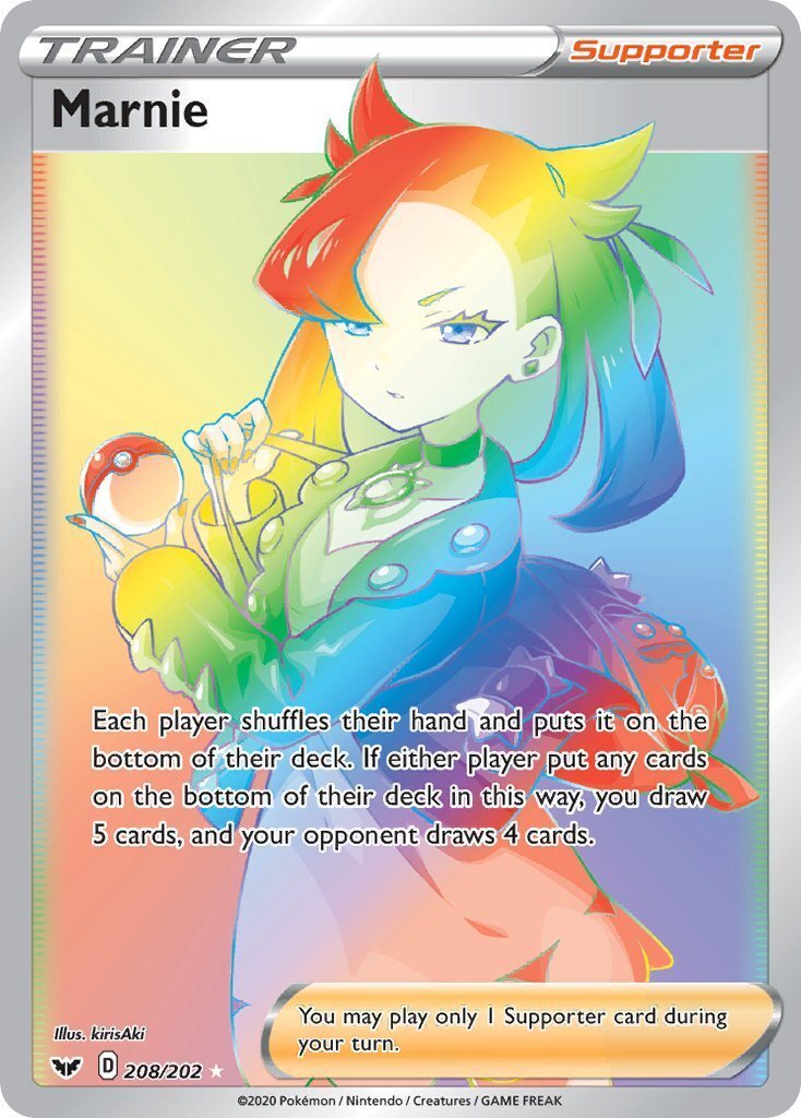 Marnie 208/202 SWSH Base Set Holo Hyper Rainbow Rare Full Art Pokemon