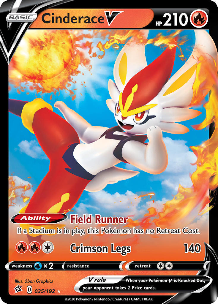Cinderace V 35/192 SWSH Rebel Clash Holo Ultra Rare Pokemon Card NEAR