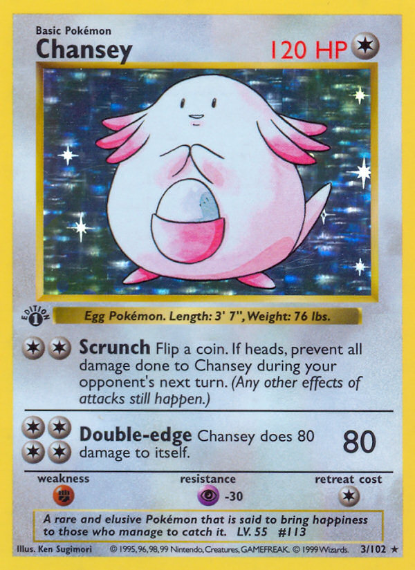 Chansey 3/102 Base Set 1st Edition Shadowless Holo Rare