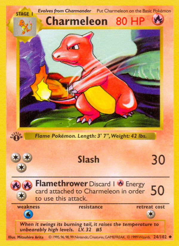 Charmeleon 24/102 Base Set 1st Edition Shadowless Pokemon Card