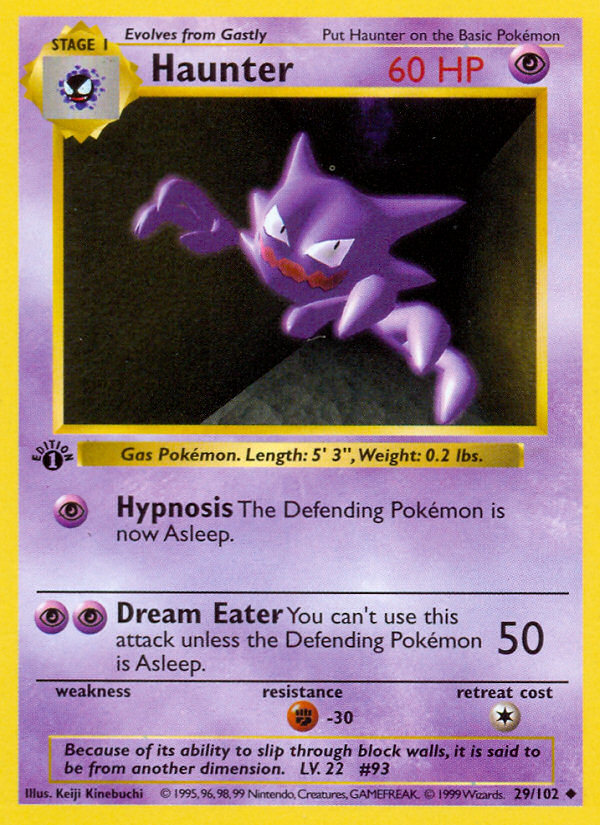 Haunter 29/102 Base Set 1st Edition Shadowless Uncommon Pokemon Card