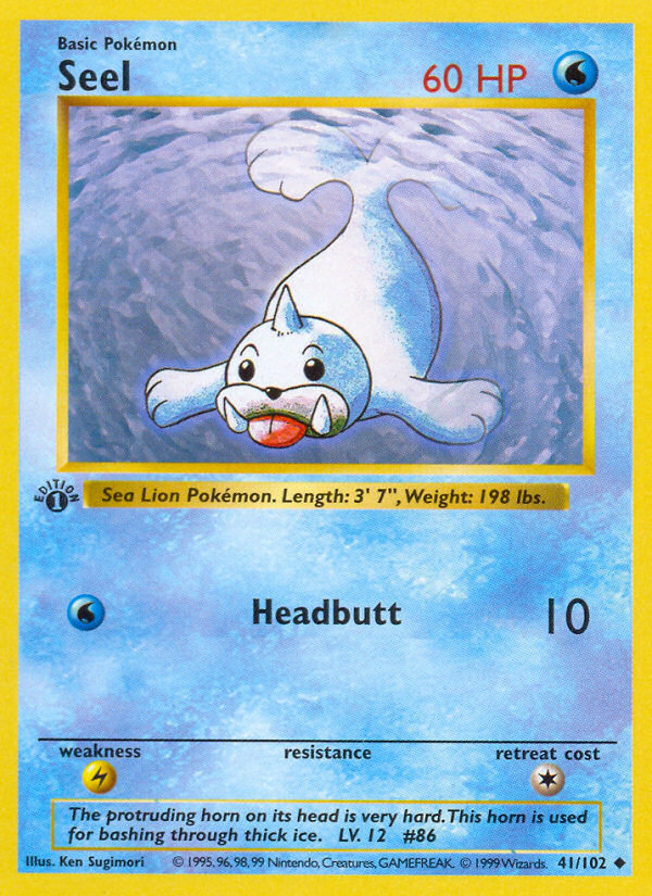 Seel 41/102 Base Set 1st Edition Shadowless Uncommon Pokemon Card NEAR