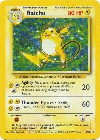 Raichu 14/102 Base Set Unlimited Holo Rare Pokemon Card NEAR MINT TCG