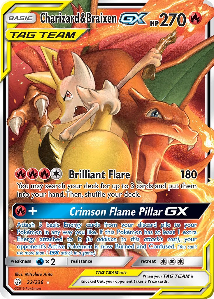 Charizard & Braixen GX 22/236 SM Cosmic Eclipse Holo Ultra Rare Pokemon