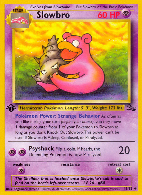 PL Pokemon SLOWPOKE Card FOSSIL Set 55/62 First Ed Common PLAYED 1st edition