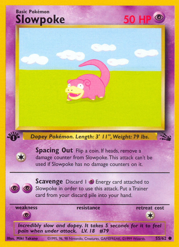 PL Pokemon SLOWPOKE Card FOSSIL Set 55/62 First Ed Common PLAYED 1st edition