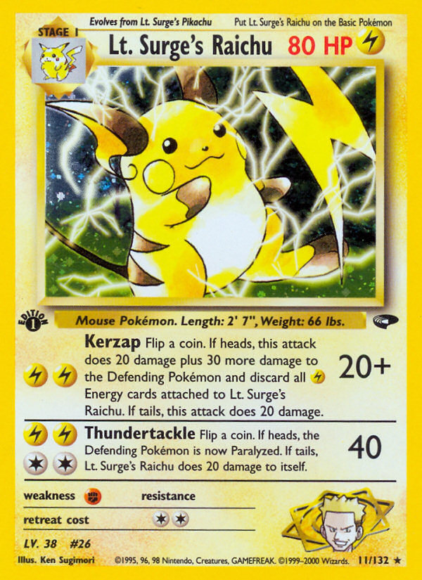 Lt. Surge's Raichu 11/132 Gym Challenge 1st Edition Holo Rare Pokemon