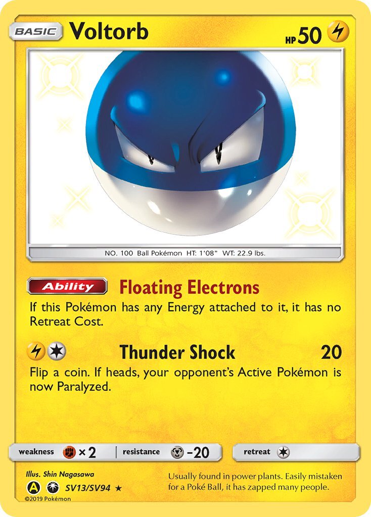 Voltorb SV13/SV94 SM Hidden Fates Holo Shiny Rare Pokemon Card NEAR MINT TCG
