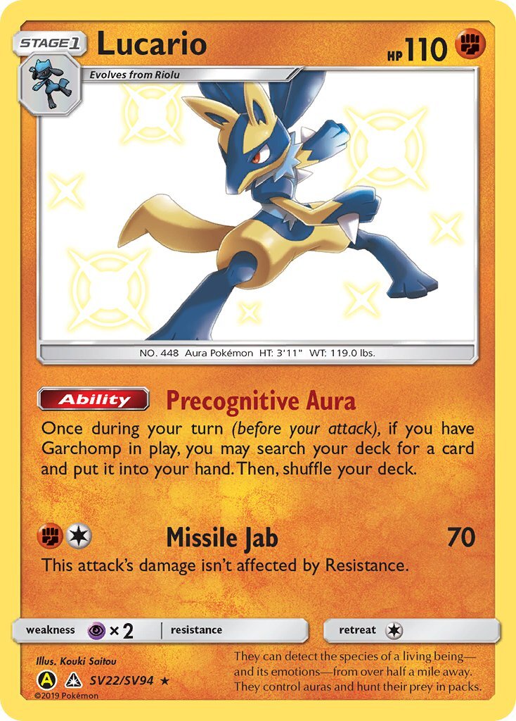 Lucario SV22/SV94 SM Hidden Fates Holo Shiny Rare Pokemon Card NEAR