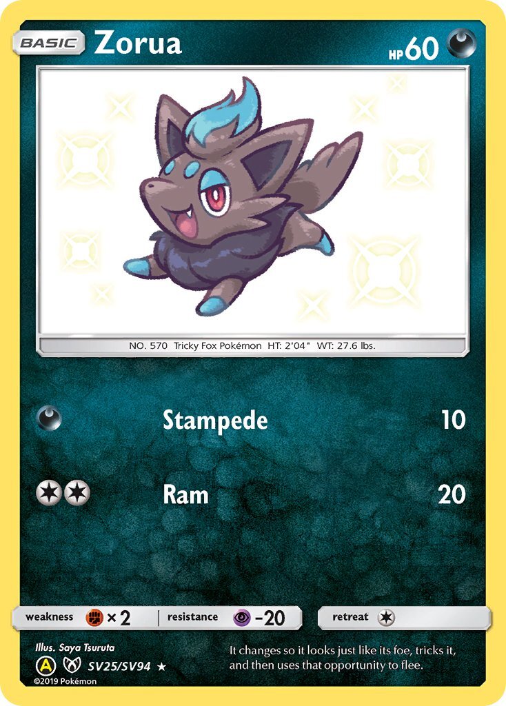 Zorua Sv25 Sv94 Sm Hidden Fates Holo Shiny Rare Pokemon Card Near Mint Tcg