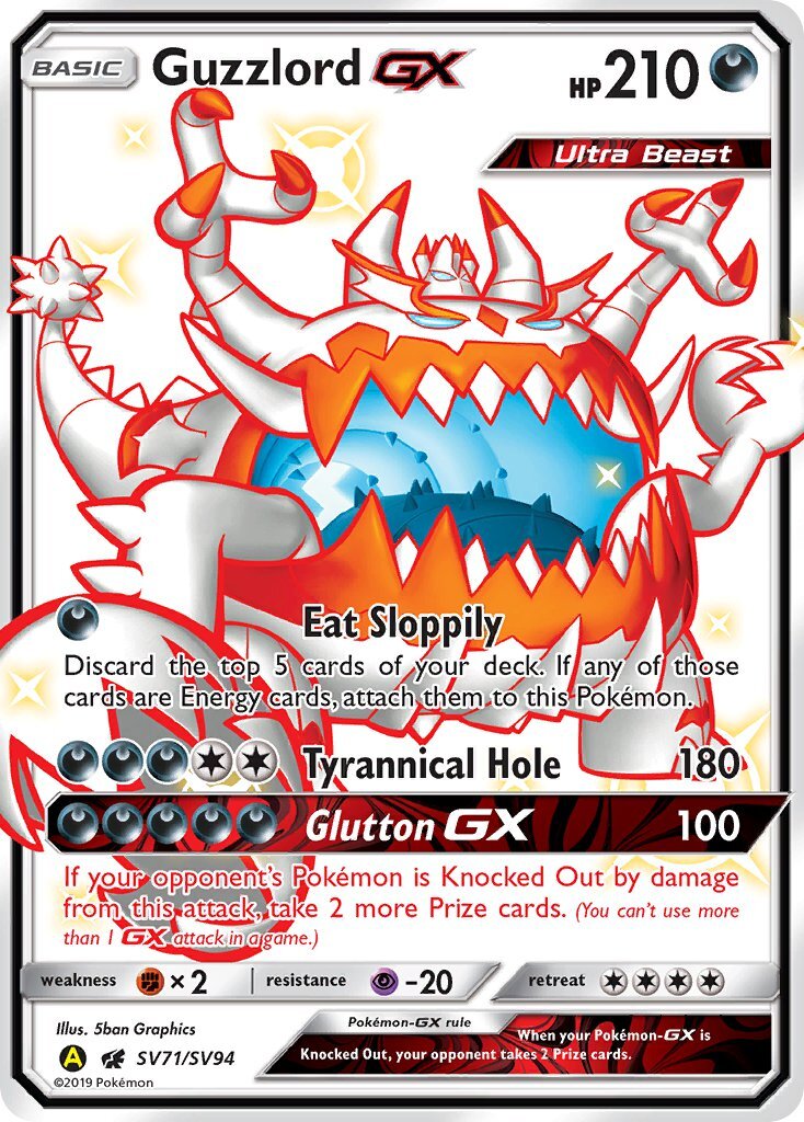 Guzzlord Gx Sv71 Sv94 Sm Hidden Fates Holo Full Art Shiny Ultra Rare Pokemon Card Near Mint Tcg