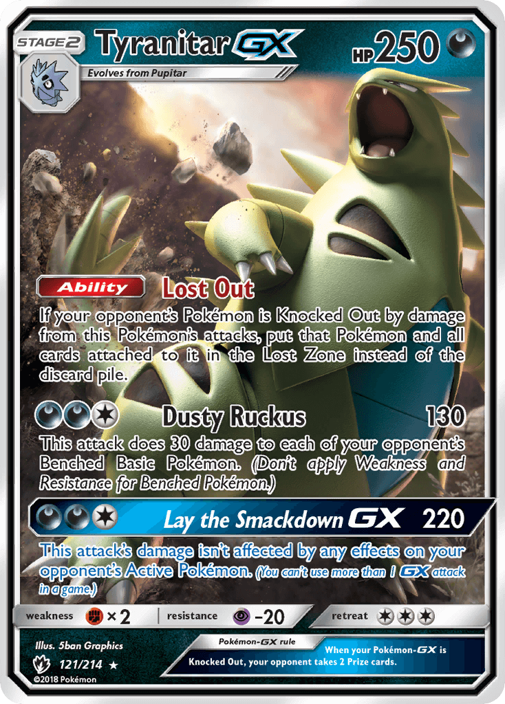 Tyranitar GX 121/214 SM Lost Thunder Holo Ultra Rare Pokemon Card NEAR