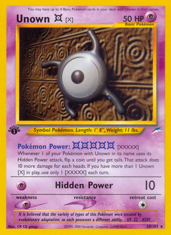Unown X 30/105 Neo Destiny 1st Edition Rare Pokemon Card NEAR MINT TCG