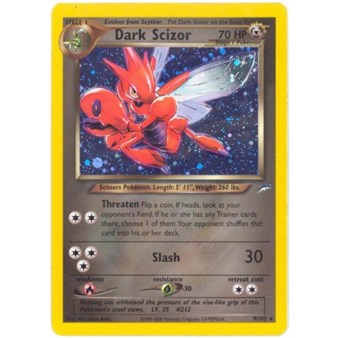 NEAR MINT DARK SCIZOR 9/105 Neo Destiny Unlimited Holo Rare Pokemon