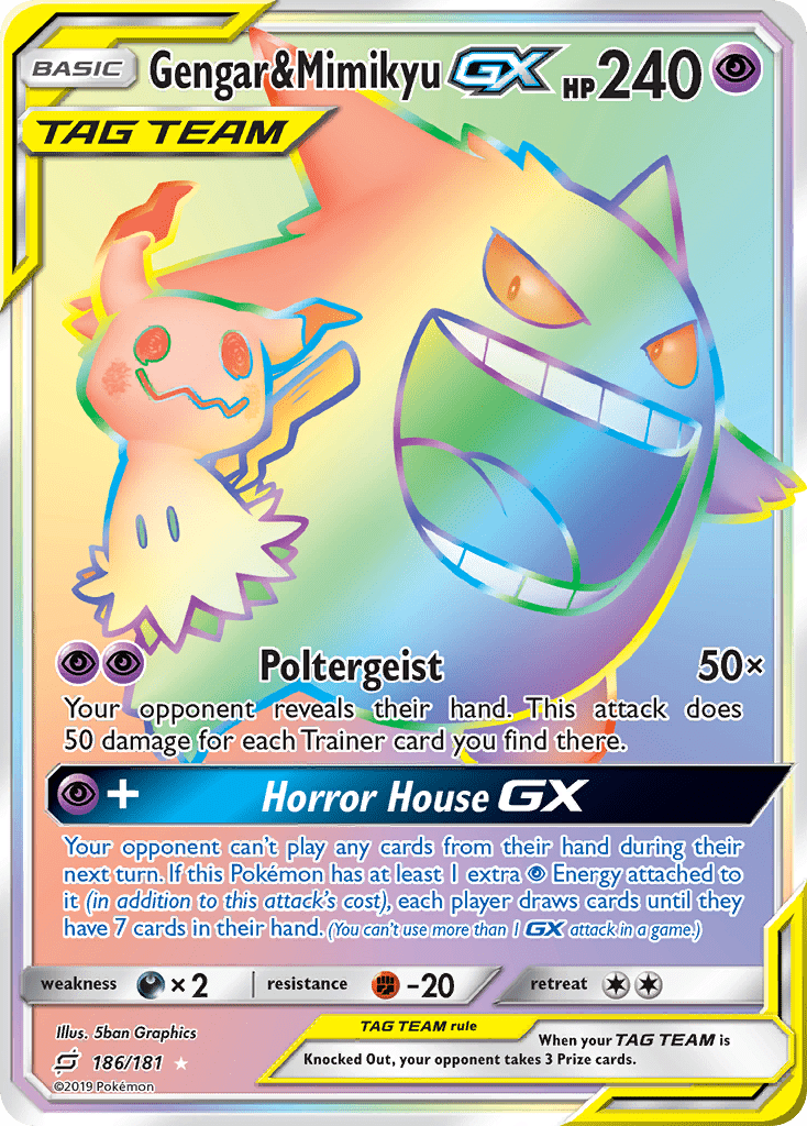Gengar & Mimikyu GX 186/181 SM Team Up Holo Hyper Rare Full Art Pokemon