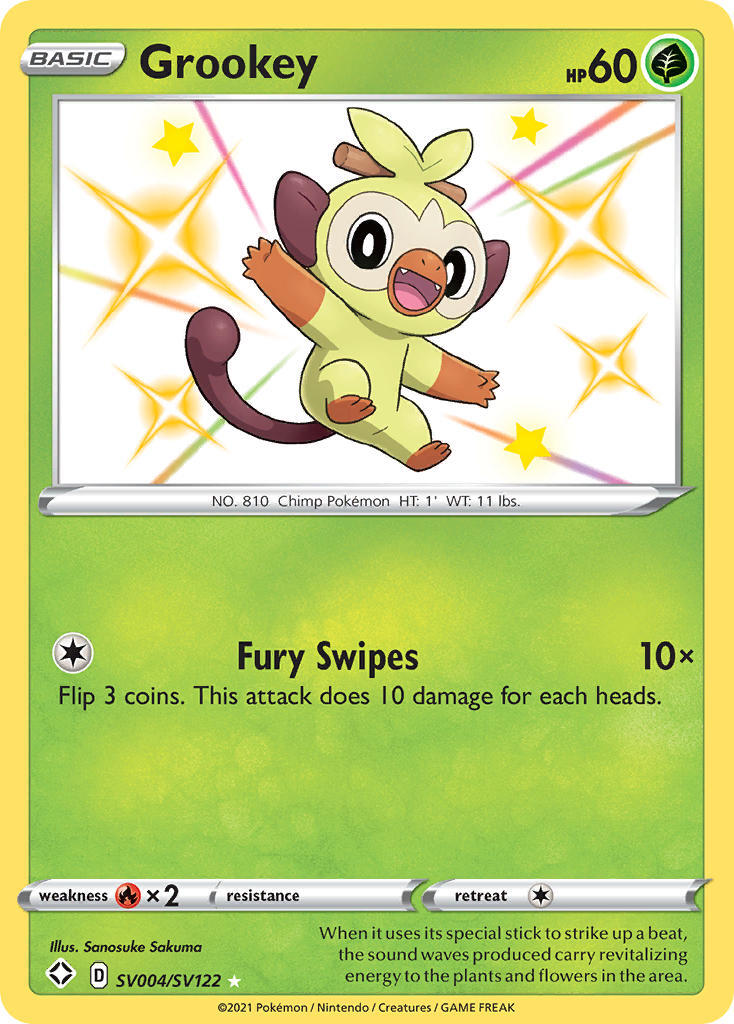 Grookey SV4/SV122 SWSH Shining Fates Holo Shiny Rare Pokemon Card NEAR