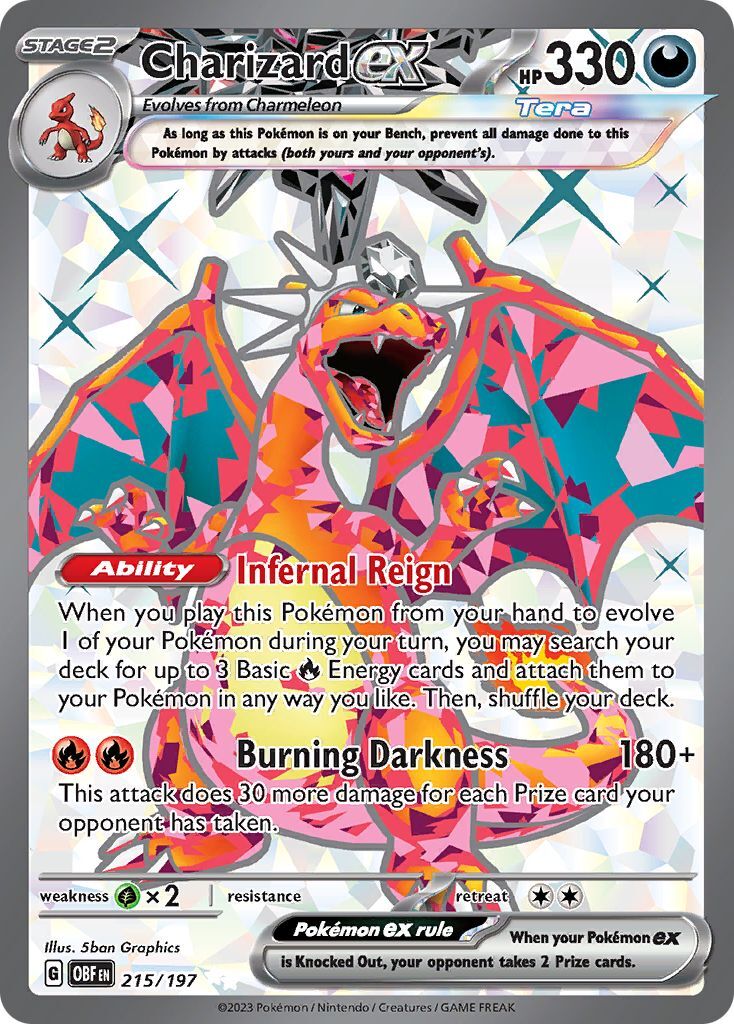 Charizard ex 215/197 Scarlet and Violet Obsidian Flames Full Art Holo Secret Rare Pokemon Card NEAR
