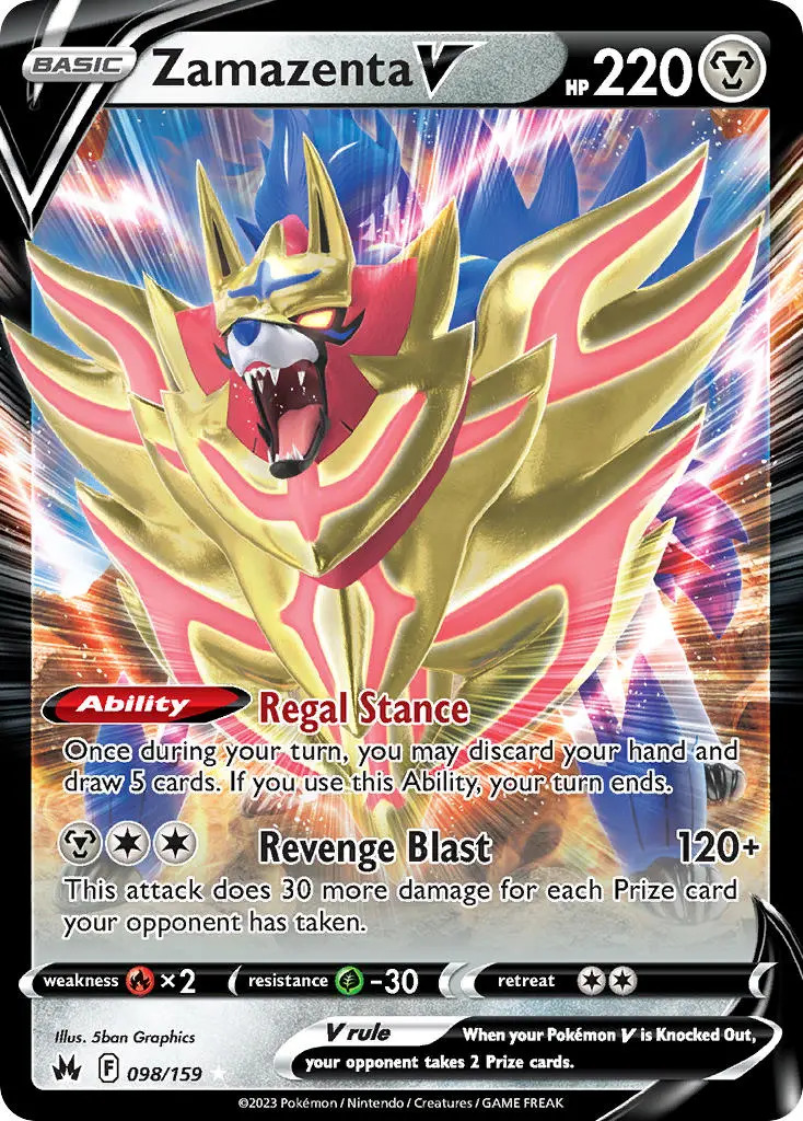 Zamazenta V 098/159 SWSH Crown Zenith Holo Ultra Rare Pokemon Card NEAR