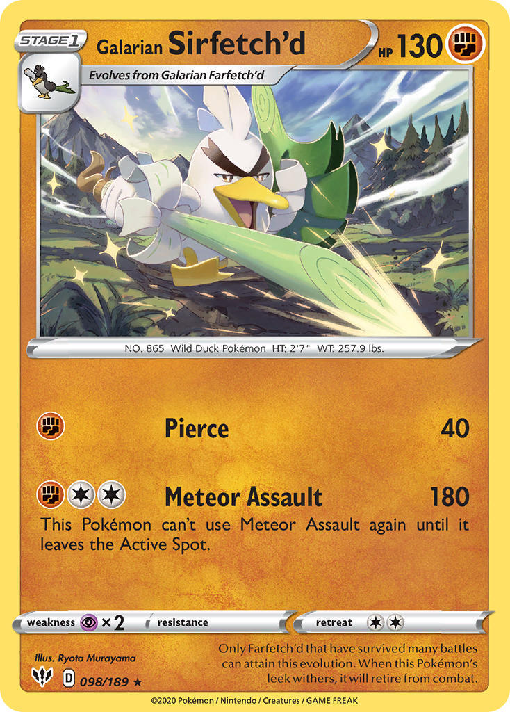 4x SWSH03-098 Galarian Sirfetch/'d Rare Pokemon Darkness Ablaze Card # 98