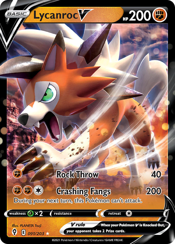 Lycanroc V 91/203 SWSH Evolving Skies Holo Ultra Rare Pokemon Card NEAR