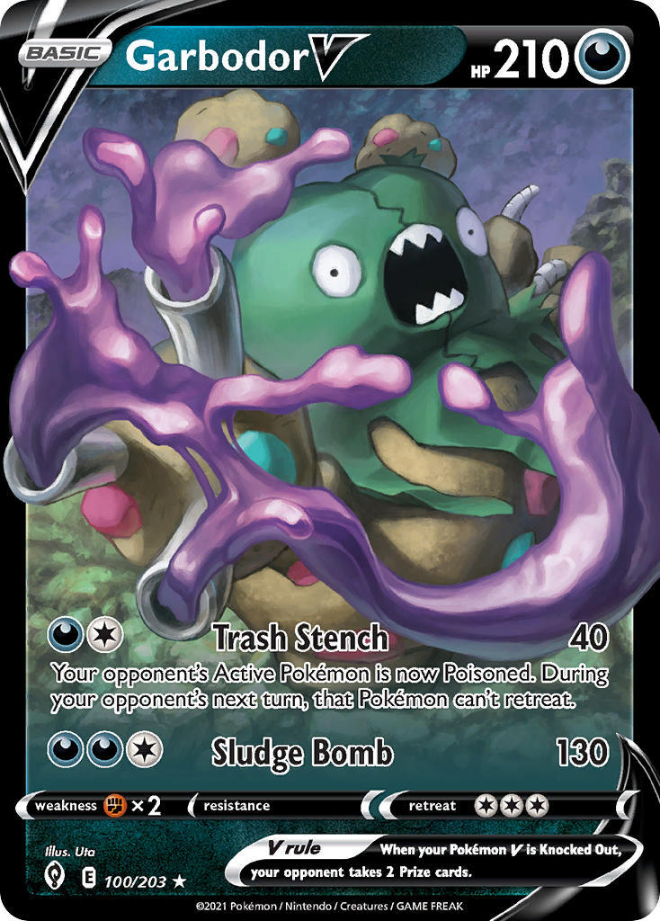 Garbodor V 100/203 SWSH Evolving Skies Holo Ultra Rare Pokemon Card NEAR  MINT TCG