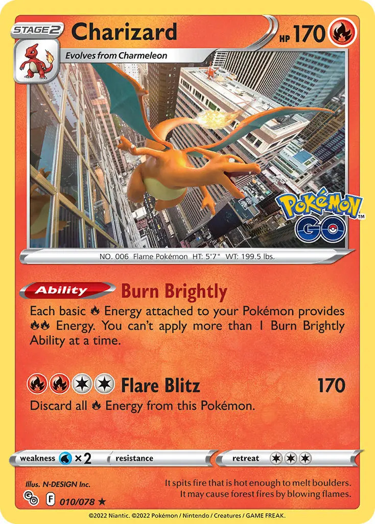 Charizard 10/78 SWSH Pokemon Go Holo Rare Pokemon Card NEAR MINT TCG