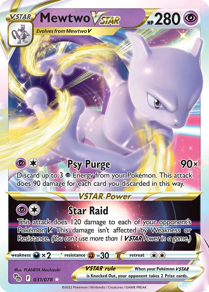 Mewtwo VSTAR 31/78 SWSH Pokemon Go Holo Ultra Rare Pokemon Card NEAR ...
