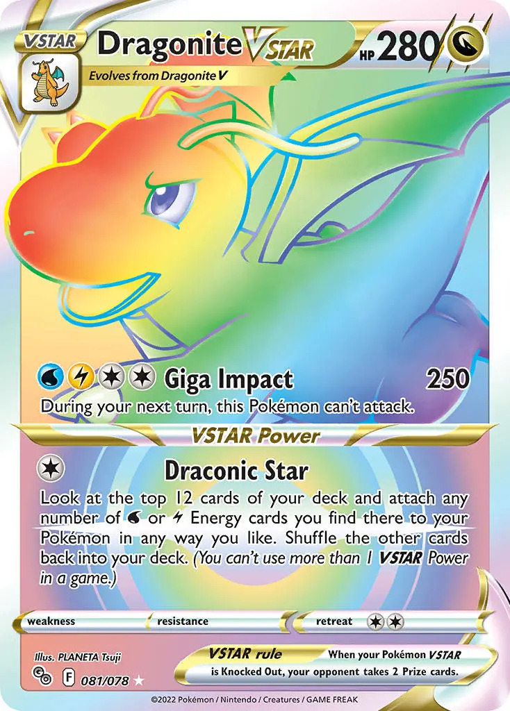 Dragonite VSTAR 81/78 SWSH Pokemon Go Holo Full Art Hyper Rainbow Rare