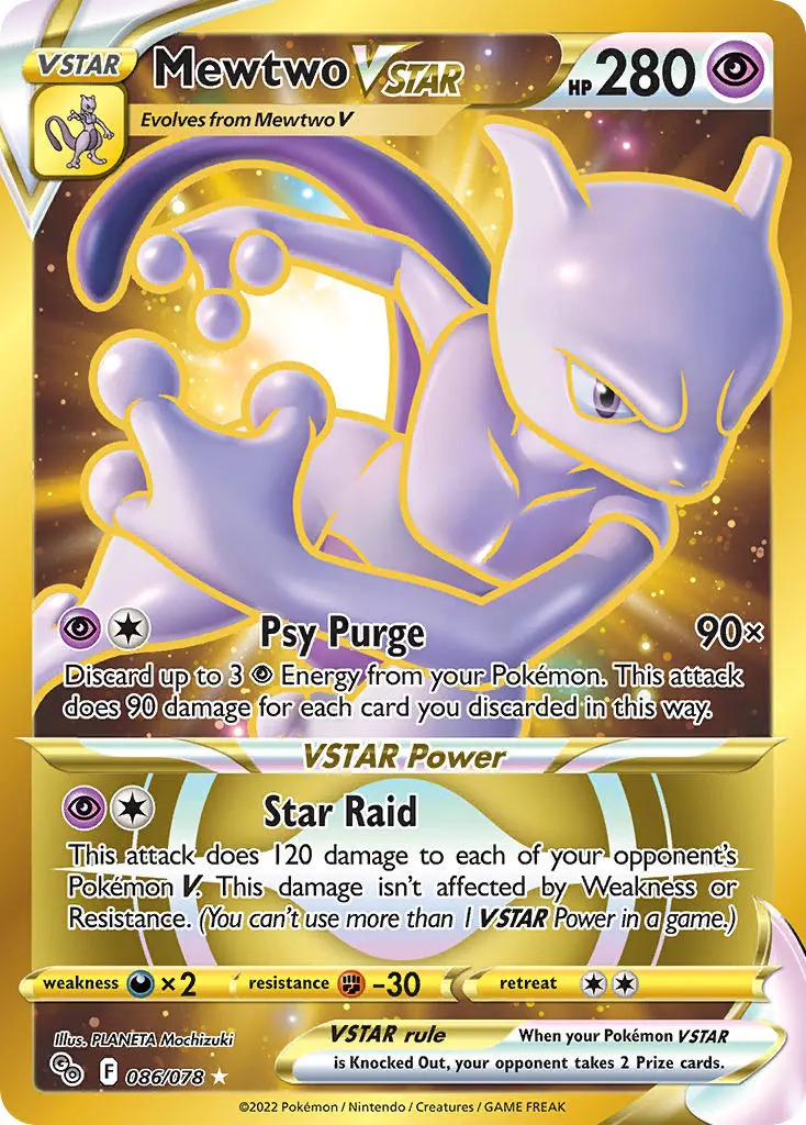 Mewtwo VSTAR 86/78 SWSH Pokemon Go Holo Full Art Gold Secret Rare