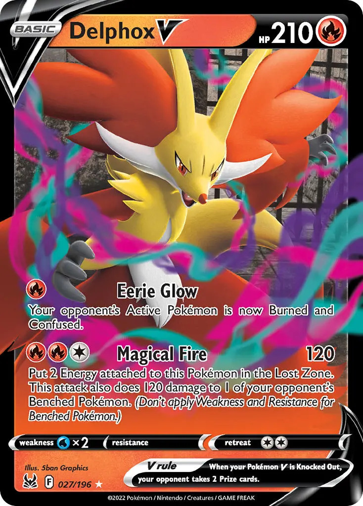 Delphox V 27/196 SWSH Lost Origin Holo Ultra Rare Pokemon Card NEAR