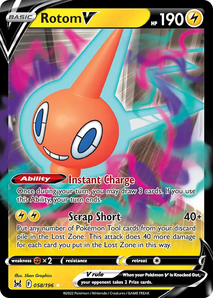 Rotom V 58/196 SWSH Lost Origin Holo Ultra Rare Pokemon Card NEAR MINT TCG