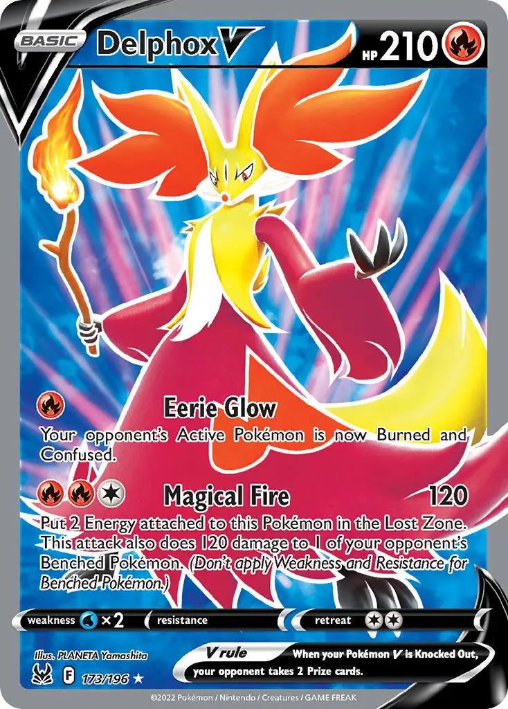 Delphox V 173/196 SWSH Lost Origin Holo Full Art Ultra Rare Pokemon