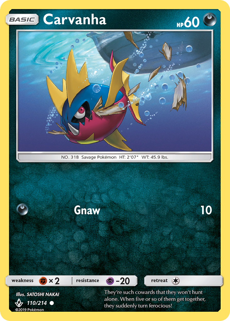 Carvanha 110/214 SM Unbroken Bonds Common Pokemon Card NEAR MINT TCG