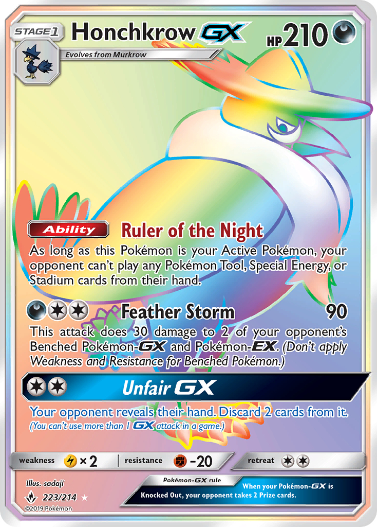 Unbroken Bonds Honchkrow GX Pokemon Rainbow Full Art 223//214 *Mint*