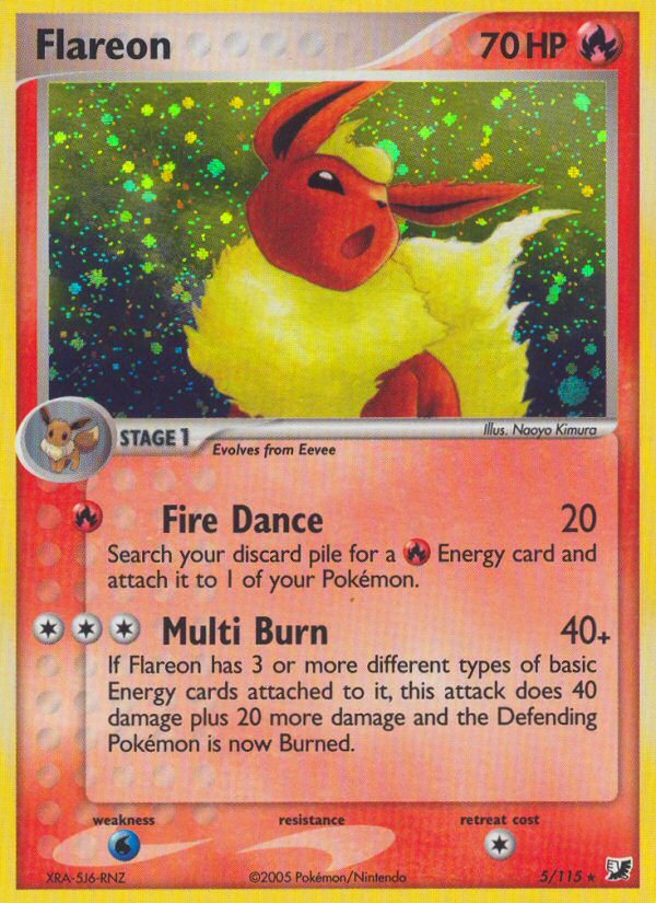 Flareon 5/115 EX Unseen Forces Holo Rare Pokemon Card NEAR MINT TCG