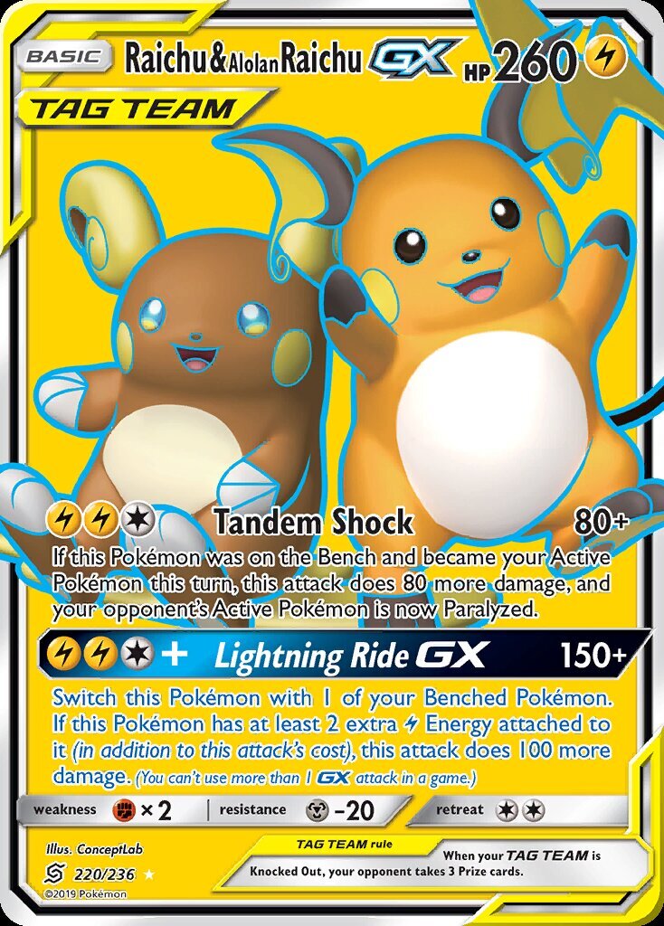 Raichu & Alolan Raichu GX 220/236 SM Unified Minds Holo ...