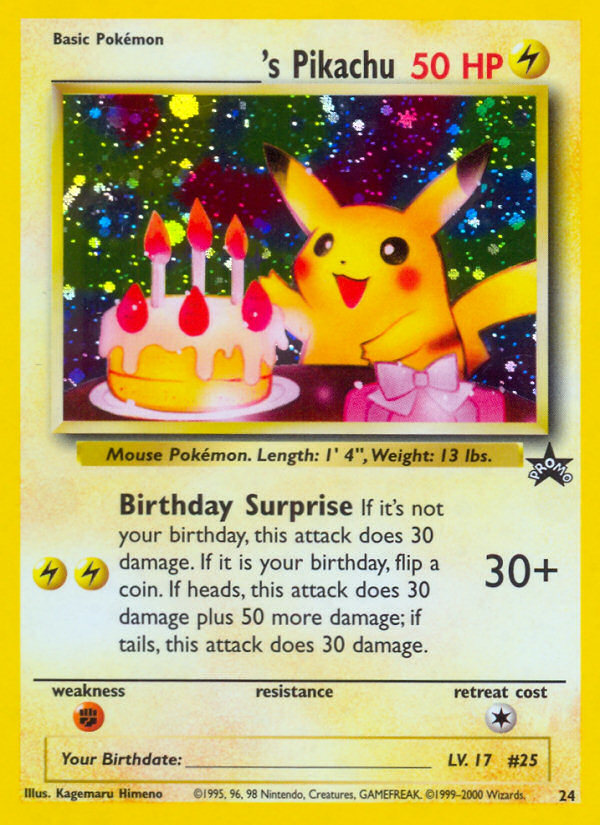 Birthday Pikachu 24 WOTC Holo Black Star Promo Pokemon Card NEAR MINT TCG