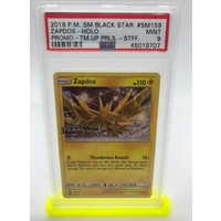 PSA 9 Zapdos Holo Team Up Prerelease Staff 2019 Pokemon SM Black Star Promo SM159