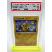 PSA 10 Pikachu Reverse Foil 2019 Pokemon Sun & Moon Unified Minds 56
