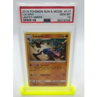 PSA 10 Lucario 2019 Pokemon Sun & Moon Unified Minds 117