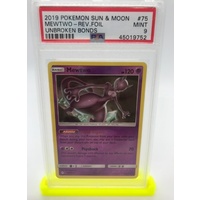 PSA 9 Mewtwo Reverse Foil 2019 Pokemon Sun & Moon Unbroken Bonds 75