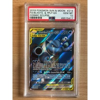 PSA GEM MINT 10 Blastoise & Piplup GX 2019 Pokemon Sun & Moon Cosmic Eclipse 214 Full Art