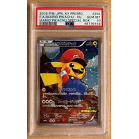 PSA 10 GEM MINT 2016 Pokemon Japanese XY Promo 294 Full Art/Mario Pikachu Holo-Mario Pikachu Special Box
